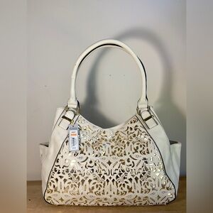 Luxurious Laser-Cut Floral Shoulder Bag in Ivory
